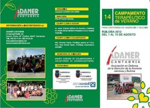 Folleto del Campamento Terapéutico de la ADANER