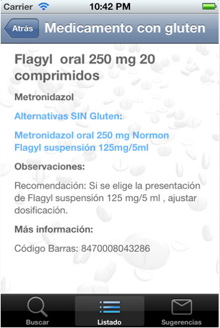 Aplicación para móviles y tabletas para detectar gluten en los medicamentos