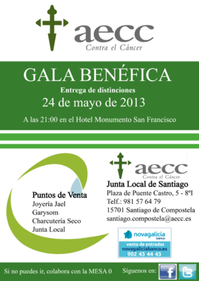La AECC en Santiago de Compostela celebra este viernes su Gala Benéfica