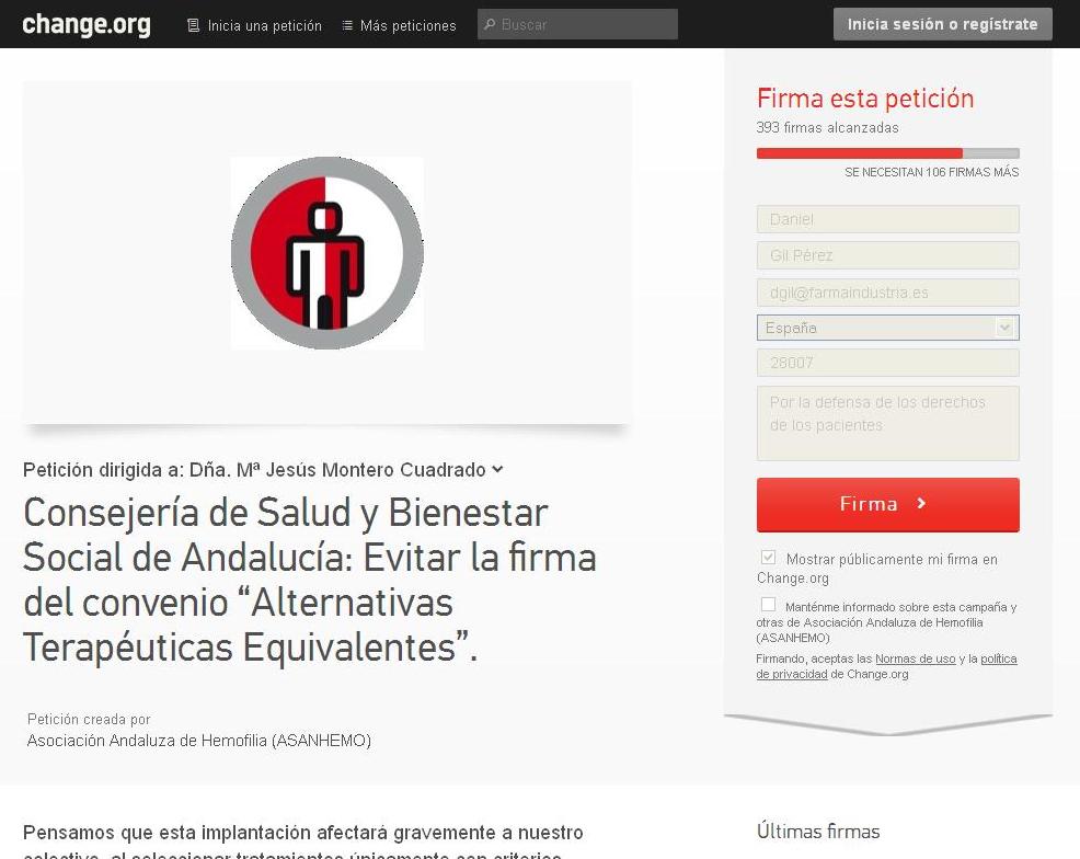Asanhemo recoge firmas contra las alternativas terapéuticas en Andalucía