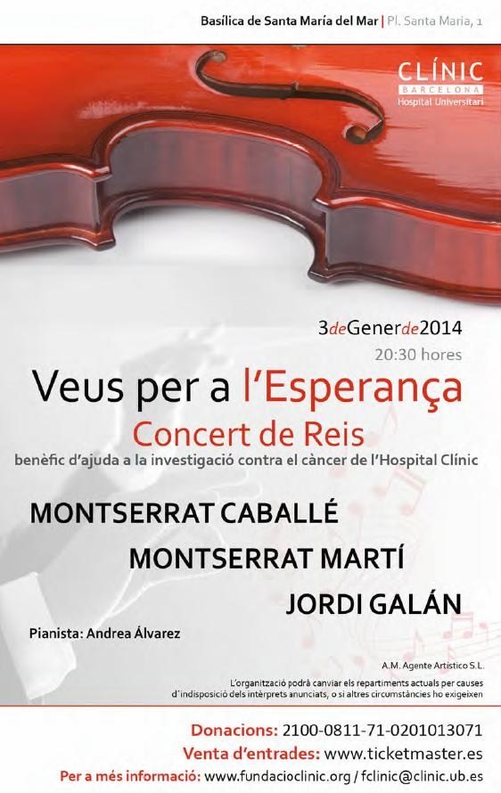 Concierto  para la investigación del cáncer, el 3 de enero en Barcelona