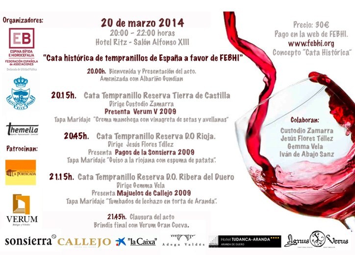 Cata de vinos a favor de la FEBHI, este jueves en Madrid