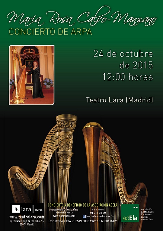 Concierto benéfico de arpa a favor de AdELA, este sábado en Madrid