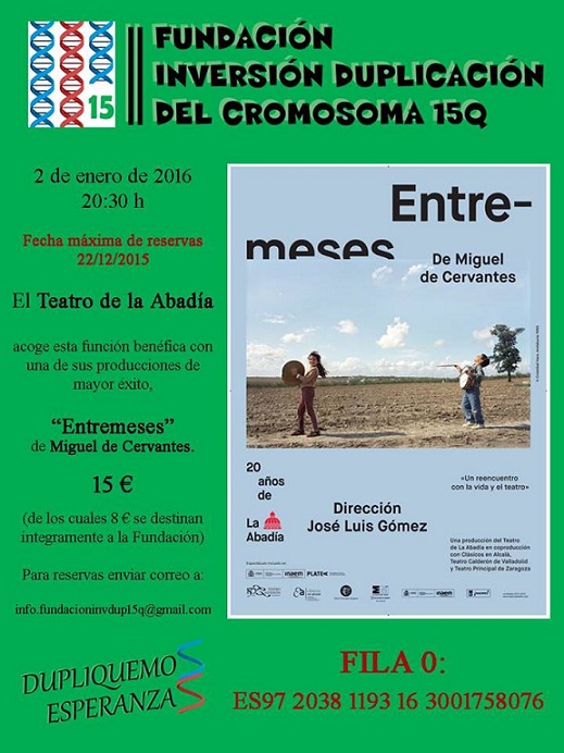 Teatro a favor de Fundación Inversión Duplicación del Cromosoma 15Q