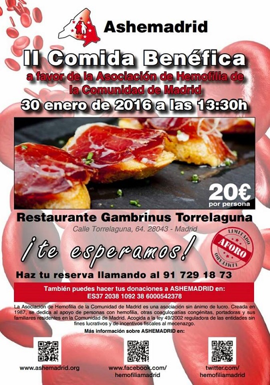 II Comida Benéfica a favor de Ashemadrid, el 30 de enero en Madrid