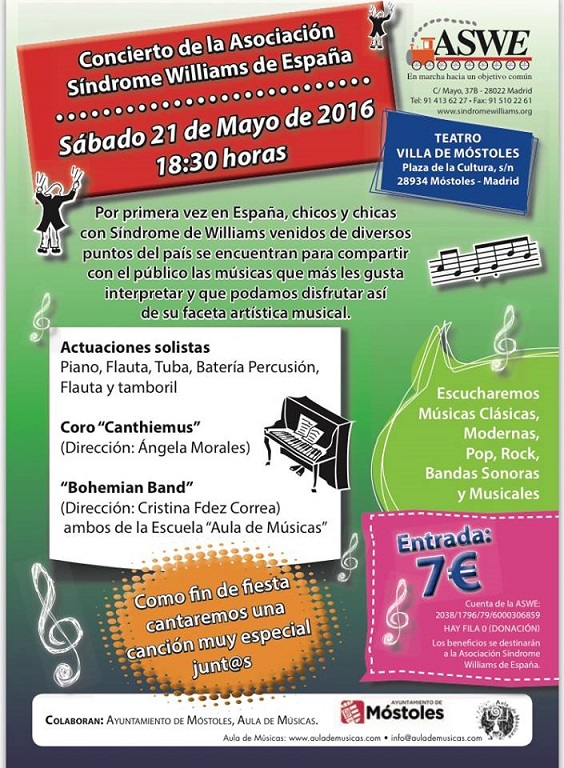 Concierto musical de la ASWE, el sábado 21 de mayo en Móstoles