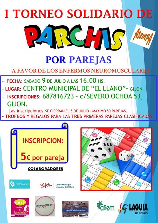 I Torneo Solidario de Parchís de ASEMPA, el 9 de julio en Gijón