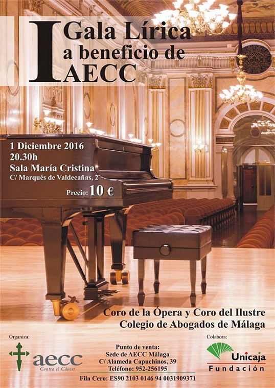 I Gala Lírica a beneficio de AECC Málaga, el próximo miércoles en Málaga