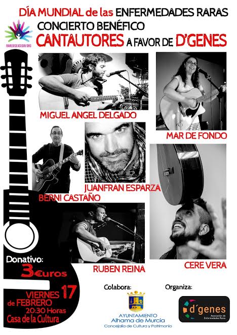 Concierto de Cantautores a favor de D’genes, el viernes en Alhama de Murcia