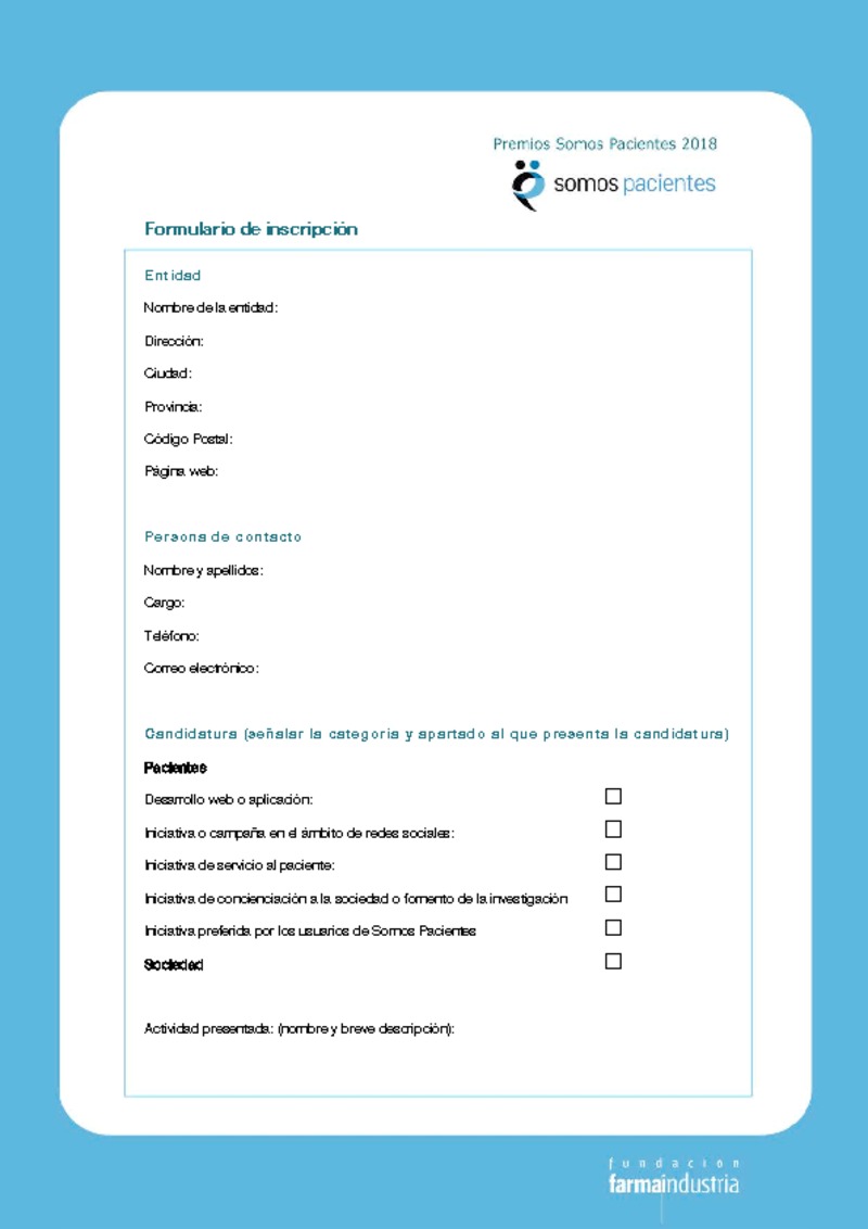 Ficha formulario Premios Somos Pacientes 2018