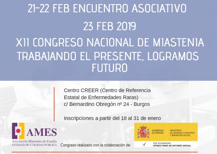 Inscríbete en el XII Congreso Nacional de Miastenia, el 23 de febrero en Burgos