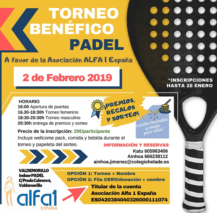 Torneo de Pádel a beneficio de Alfa-1 de España, este sábado en Valdemorillo