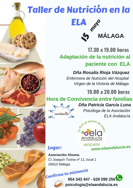 ‘Taller de Nutrición en la ELA’ de ELA Andalucía, el 15 de mayo en Málaga
