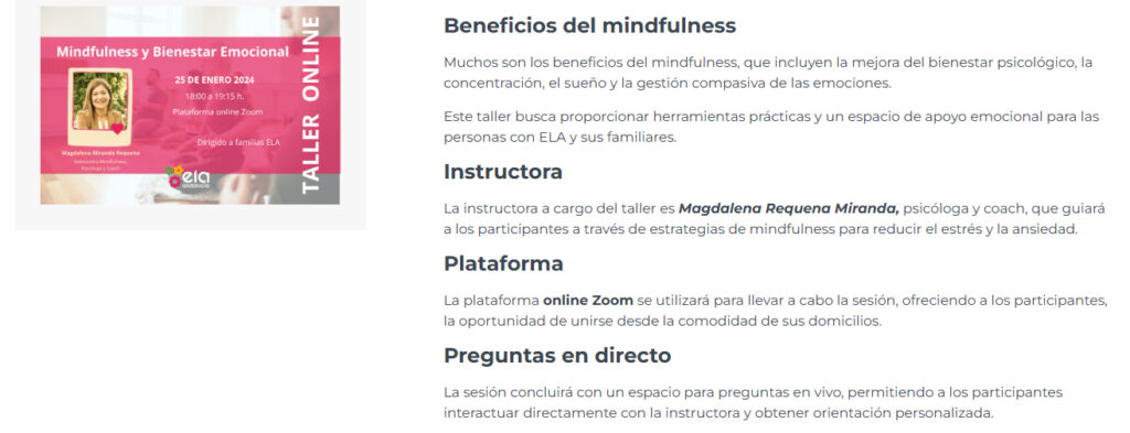 Mindfulness para pacientes con ELA y cuidadores