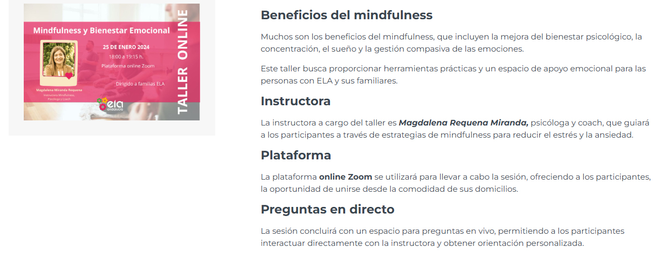 ELA Andalucía: Mindfullness y bienestar emocional para los cuidadores de pacientes con ELA